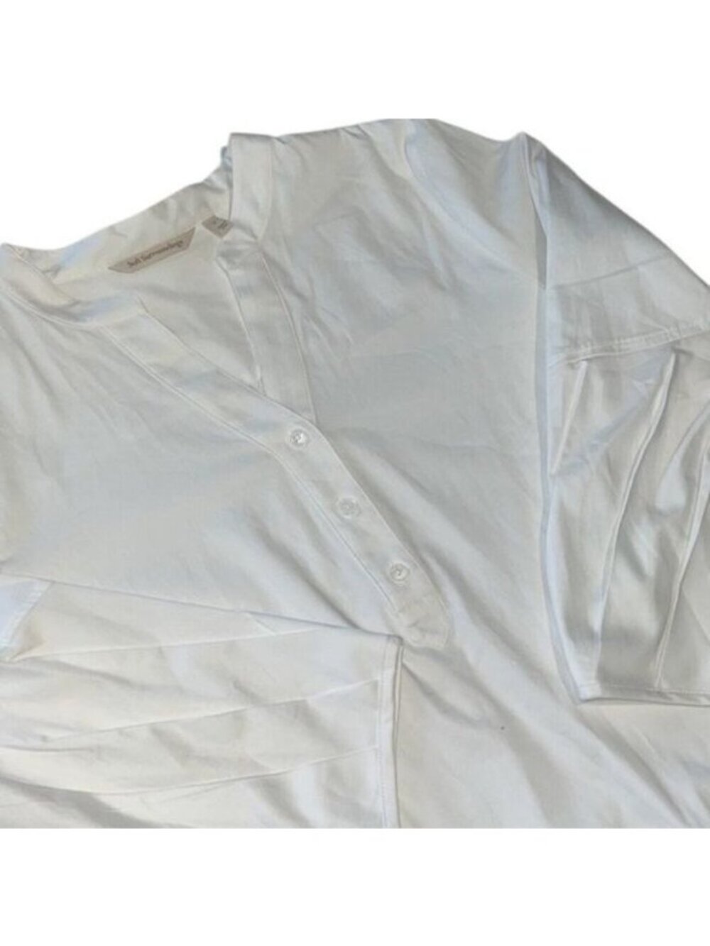 Soft Surroundings White Pleated V Neck Pullover Blouse Tunic Top Size Large